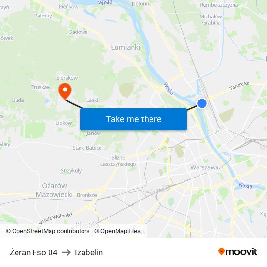 Żerań Fso to Izabelin map