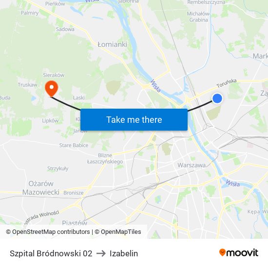 Szpital Bródnowski to Izabelin map