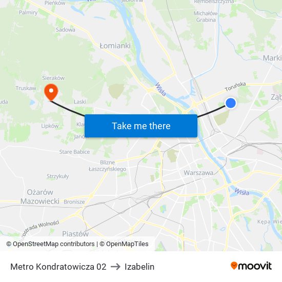 Metro Kondratowicza 02 to Izabelin map