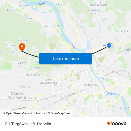CH Targówek to Izabelin map