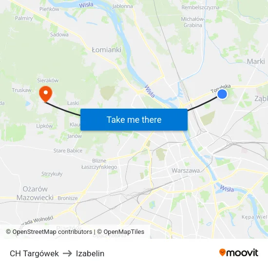 CH Targówek to Izabelin map
