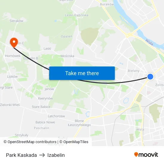 Park Kaskada to Izabelin map