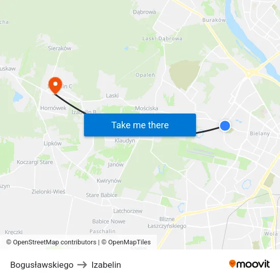 Bogusławskiego to Izabelin map