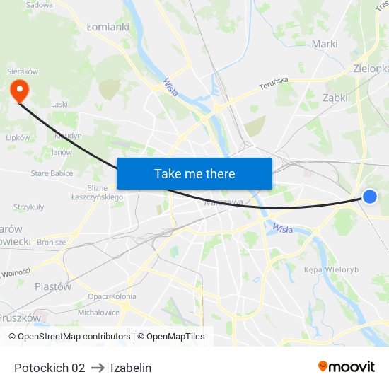 Potockich to Izabelin map