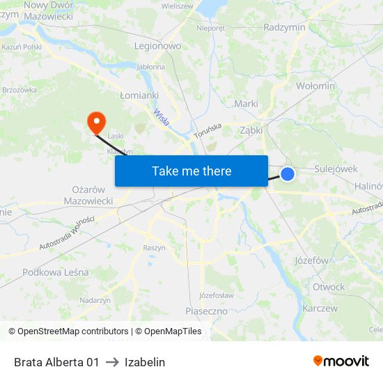 Brata Alberta to Izabelin map