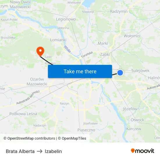 Brata Alberta to Izabelin map