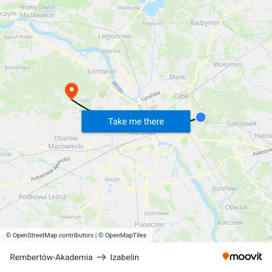 Rembertów - Akademia to Izabelin map
