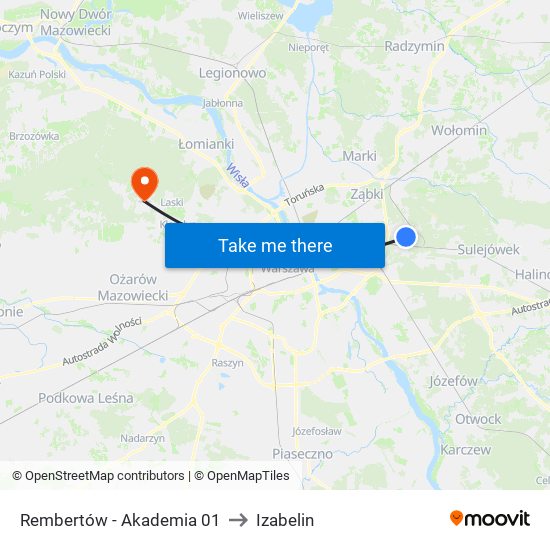 Rembertów-Akademia to Izabelin map