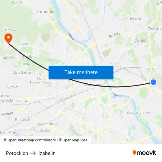 Potockich to Izabelin map