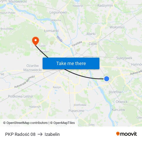 PKP Radość 08 to Izabelin map