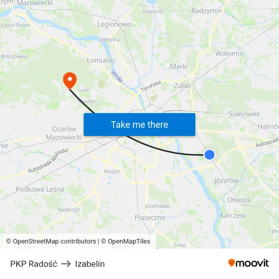 PKP Radość to Izabelin map