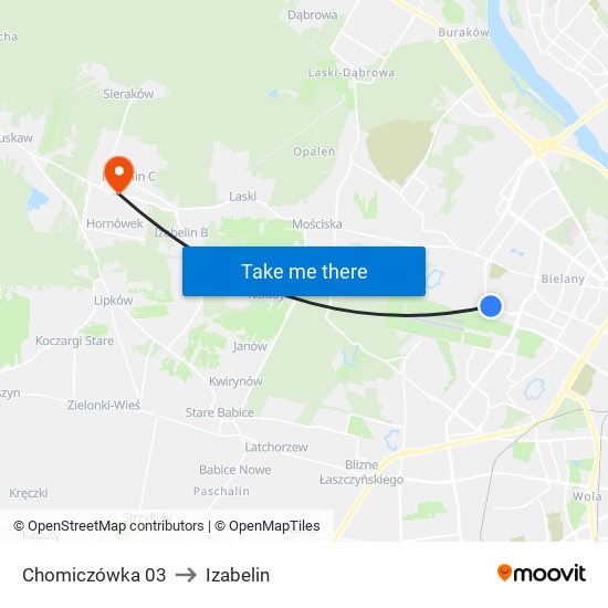 Chomiczówka to Izabelin map