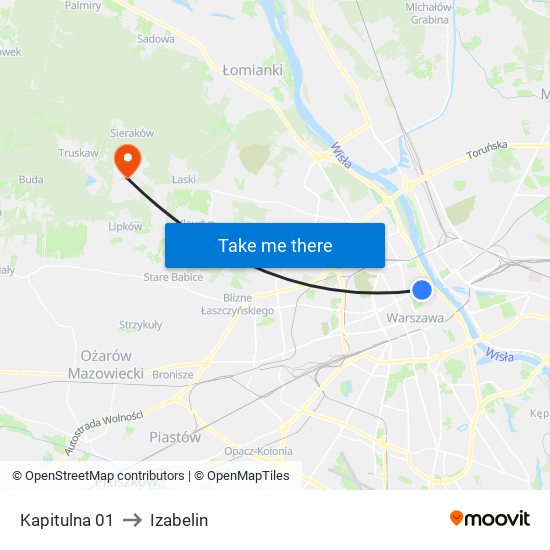 Kapitulna to Izabelin map