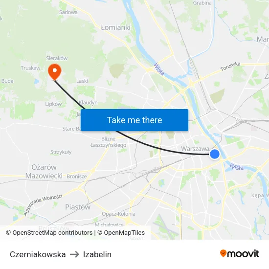 Czerniakowska to Izabelin map