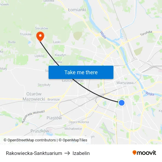 Rakowiecka-Sanktuarium to Izabelin map
