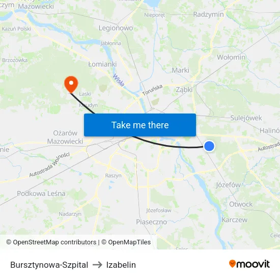 Bursztynowa - Szpital to Izabelin map