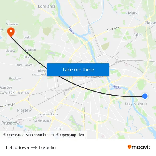 Lebiodowa to Izabelin map