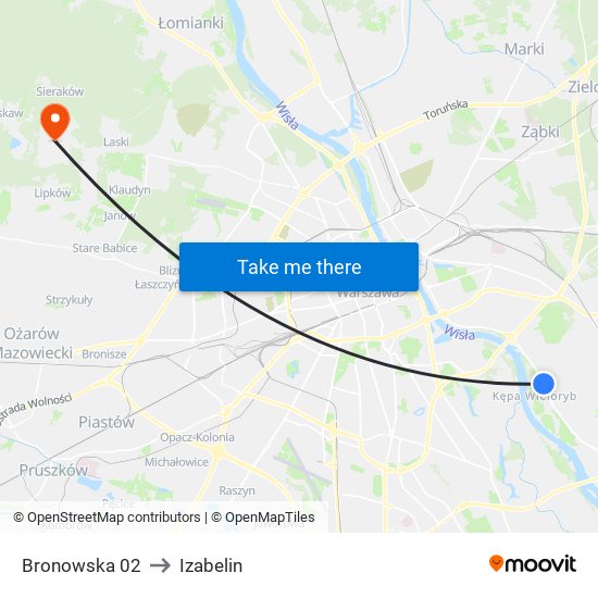 Bronowska to Izabelin map