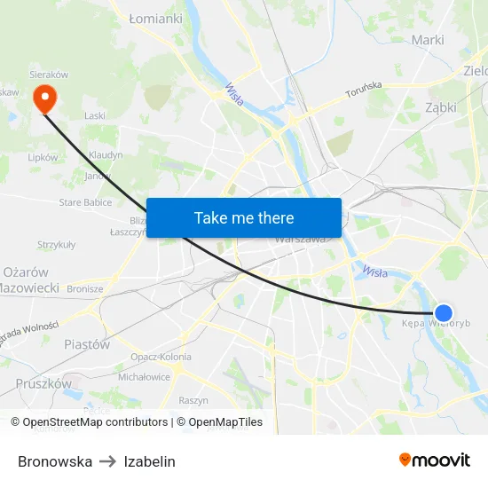 Bronowska to Izabelin map