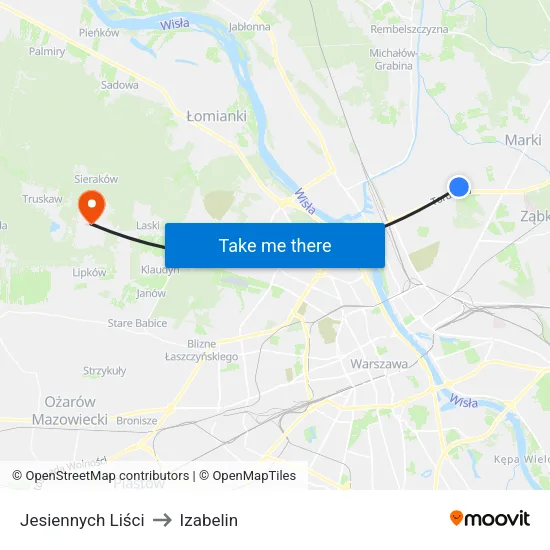 Jesiennych Liści to Izabelin map