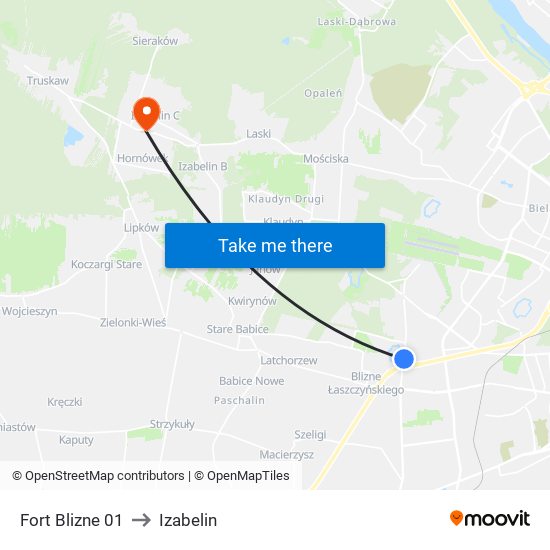 Fort Blizne 01 to Izabelin map