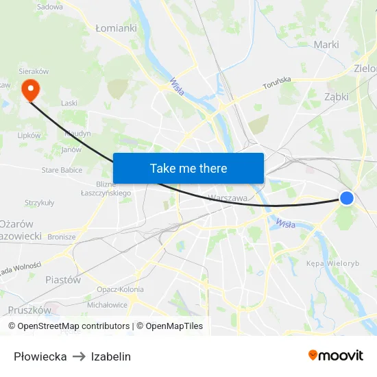 Płowiecka to Izabelin map