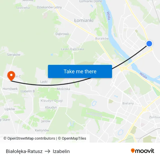 Białołęka - Ratusz to Izabelin map