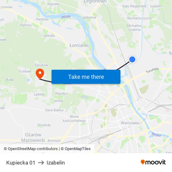 Kupiecka to Izabelin map