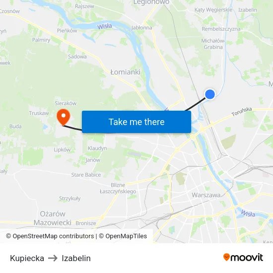 Kupiecka to Izabelin map