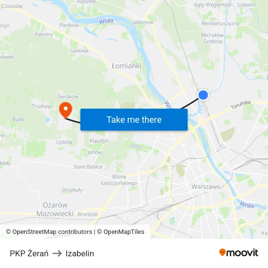 PKP Żerań to Izabelin map