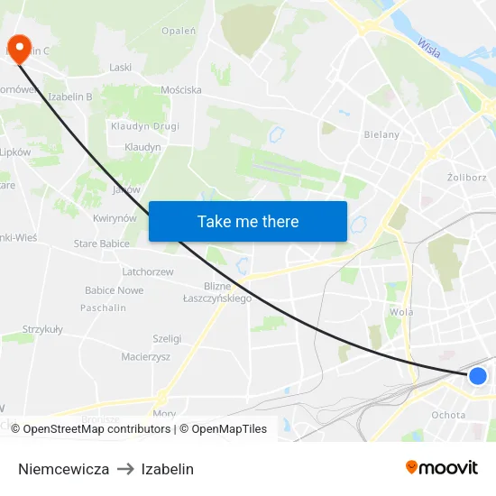 Niemcewicza to Izabelin map