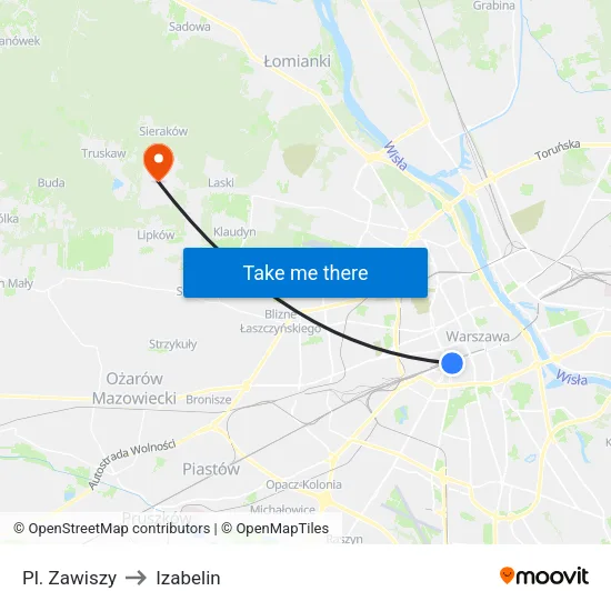 Pl. Zawiszy to Izabelin map