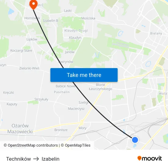 Techników to Izabelin map