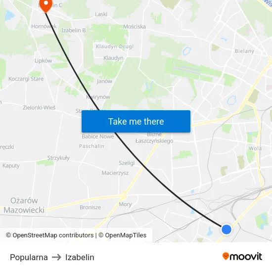 Popularna to Izabelin map