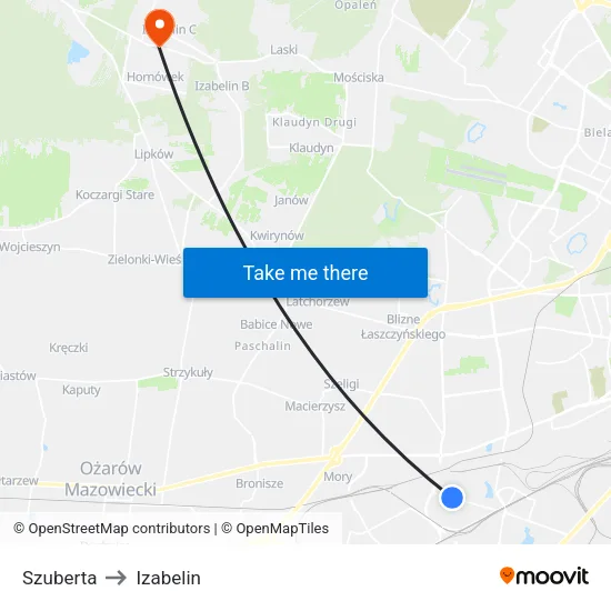 Szuberta to Izabelin map