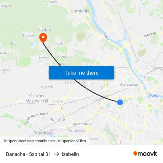 Banacha - Szpital 01 to Izabelin map