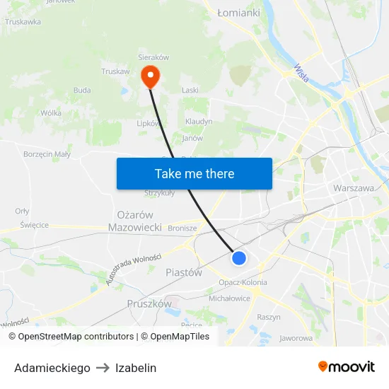 Adamieckiego to Izabelin map