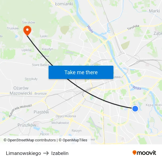 Limanowskiego to Izabelin map