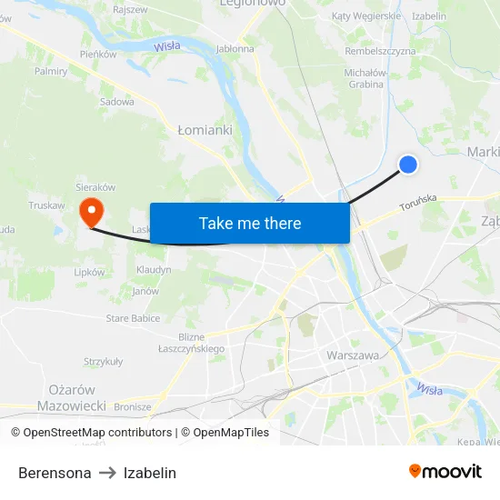 Berensona to Izabelin map