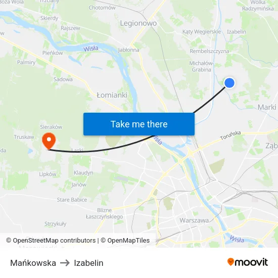 Mańkowska to Izabelin map