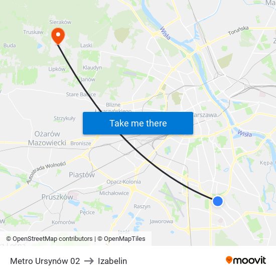 Metro Ursynów 02 to Izabelin map