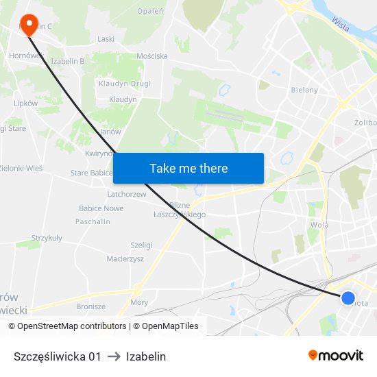 Szczęśliwicka 01 to Izabelin map