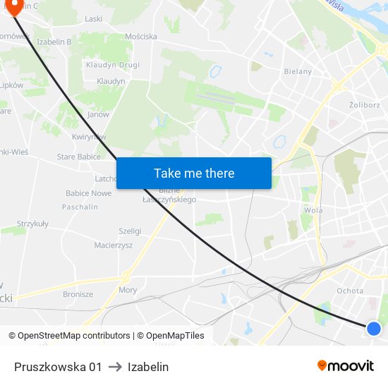 Pruszkowska 01 to Izabelin map