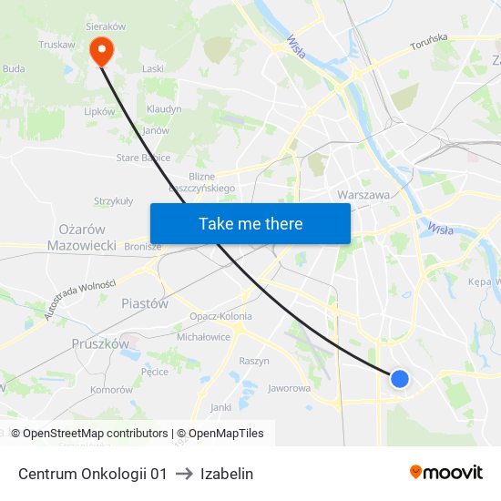 Centrum Onkologii to Izabelin map