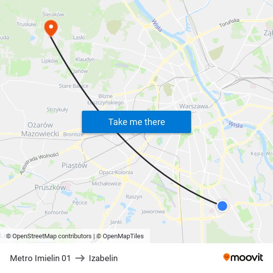 Metro Imielin 01 to Izabelin map