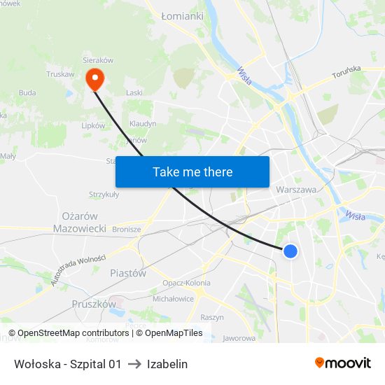 Wołoska-Szpital to Izabelin map