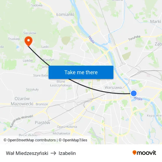 Wał Miedzeszyński to Izabelin map