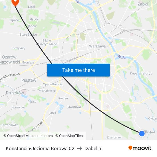 Konstancin-Jeziorna Borowa to Izabelin map