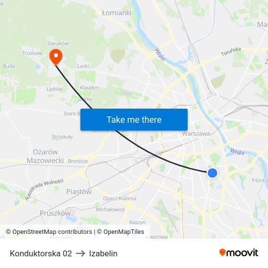 Konduktorska to Izabelin map