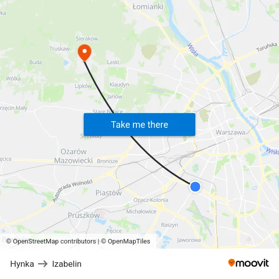 Hynka to Izabelin map